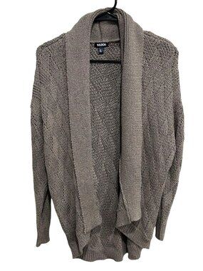 Tildon Small Brown Open Front Knit Cardigan Sweater Shawl Collar Cozycore Boho